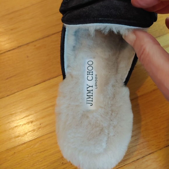 Jimmy Choo Ronnie shearling black suede loafer w/ crystal embellishment sz 36.5 - Picture 3 of 6